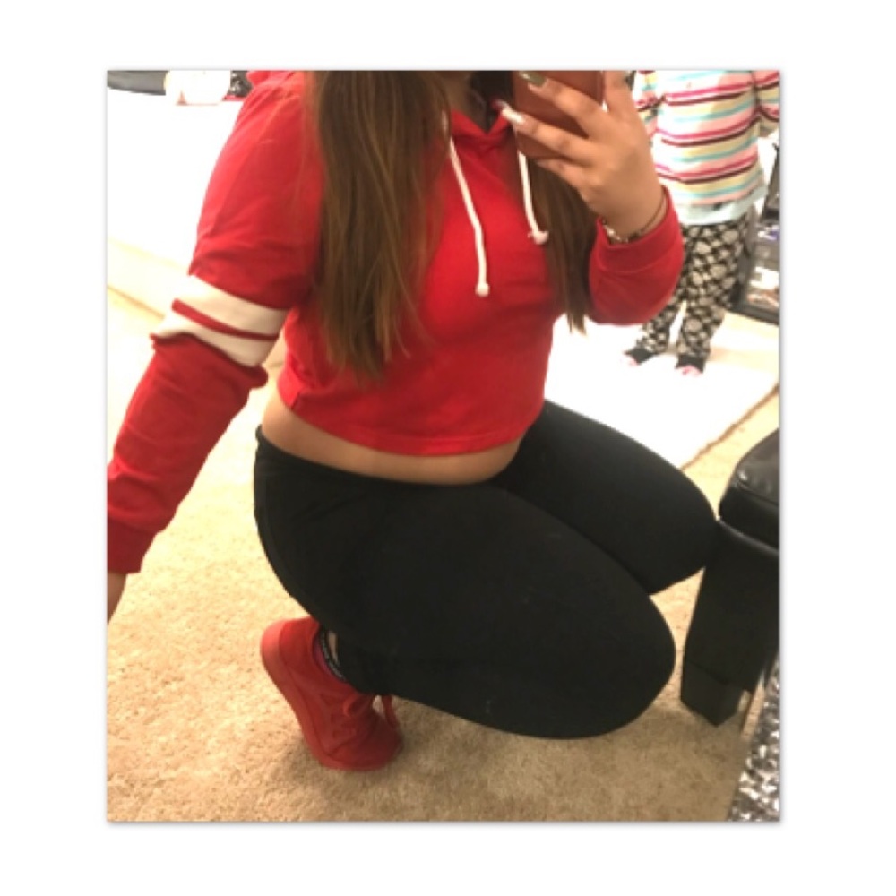 Long Sleeve Red Cropped Hoodie